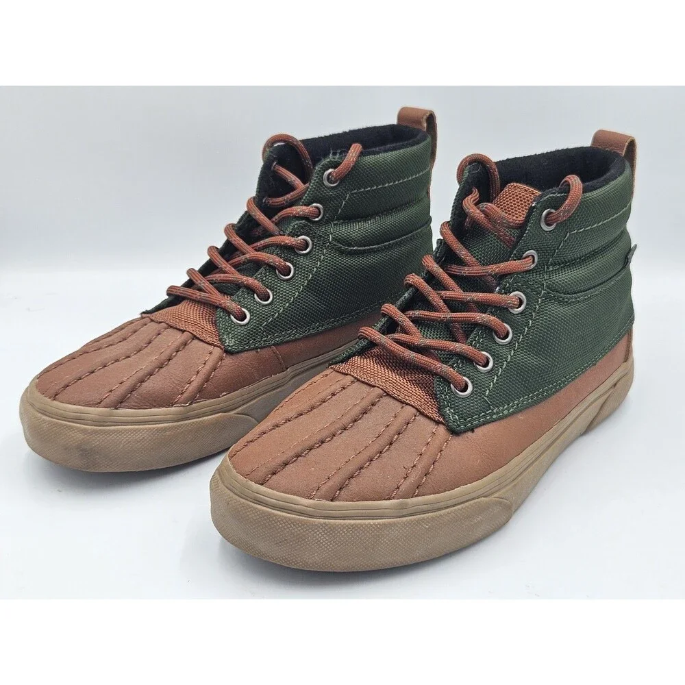 Vans Sk8 Hightop Leather Green Canvas Boots Women’s Size 8 / Men’s 6.5